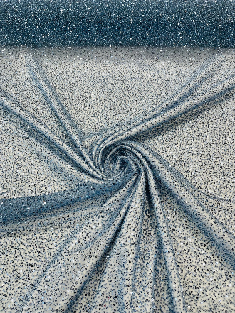 3D Beaded Lace Fabric Sky Blue Heavy Embroidery Handmade Lace, Beaded Fabric By Yard