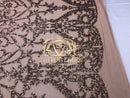 4 Way Stretch - Dusty Rose - Sequins Damask Design Fabric Embroidered On Mesh Sold By The Yard