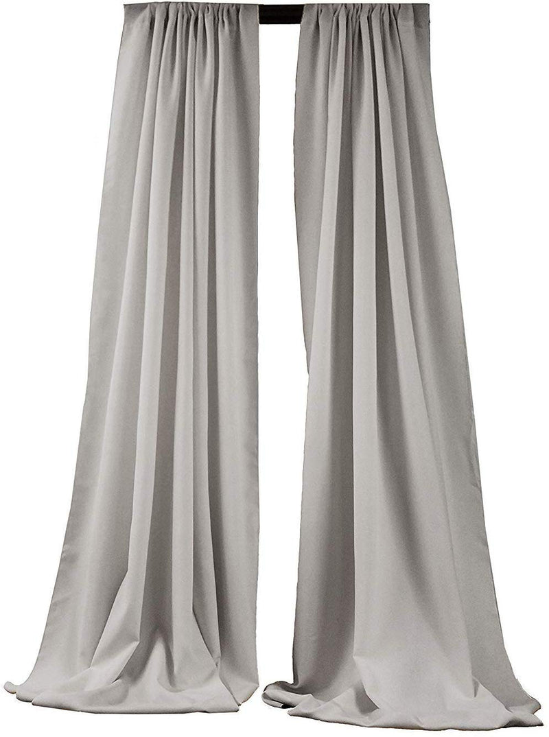5 Feet x 10 Feet - Silver - Polyester Backdrop Drape Curtains, Polyester Poplin Backdrop - 1 Pair