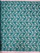 Corded Sequins Flower Lace - Teal - Corded Floral Lace With Sequins Sold By Yard