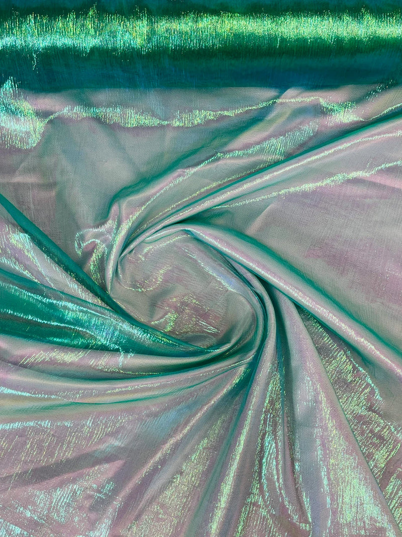 Crushed Organza - Iridescent Teal - 45" Sheer Crushed Organza Fabric Sold By Yard