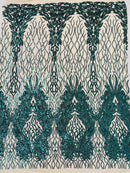 Fancy Leaf Design -  4 Way Stretch Embroidered Sequins Fabric - Pick Color - 25 Yard Roll