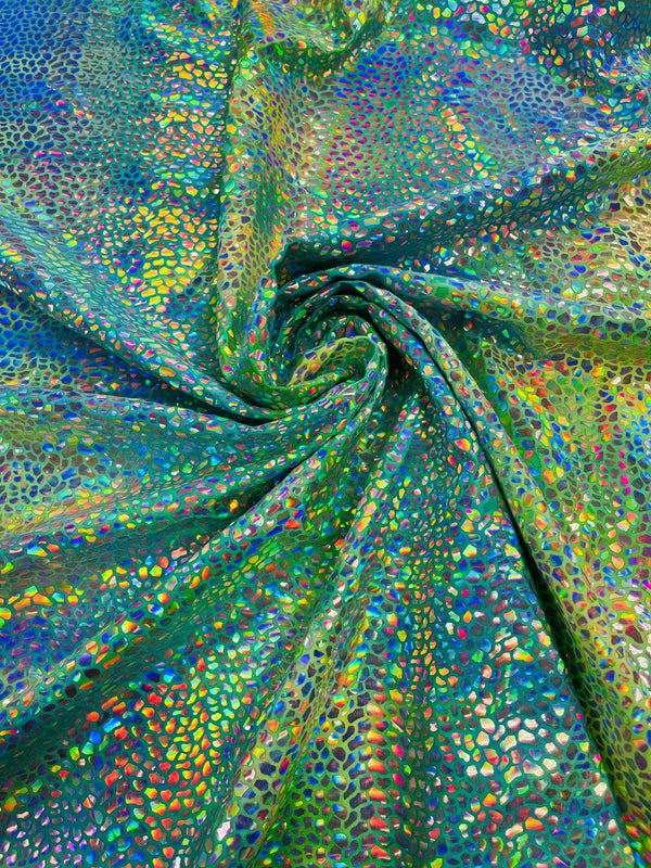 Dragon Scales Foil Fabric - Tie Dye Green - Iridescent Dragon Design on Spandex Fabric