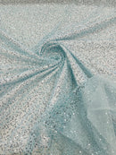 3D Beaded Lace Fabric - Tiffany Blue - Heavy Embroidery Handmade Lace, Beaded Fabric By Yard