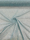 3D Beaded Lace Fabric - Tiffany Blue - Heavy Embroidery Handmade Lace, Beaded Fabric By Yard