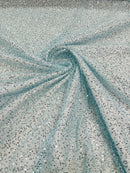 3D Beaded Lace Fabric - Tiffany Blue - Heavy Embroidery Handmade Lace, Beaded Fabric By Yard