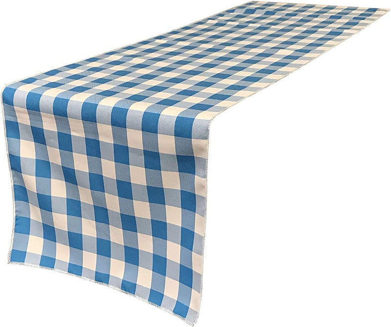 12" Checkered Table Runner - Turquoise / White - High Quality Polyester Poplin Fabric Table Runners (Pick Size)