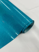 Vinyl Fabric - Turquoise Shiny Sparkle Glitter Leather PVC - Upholstery By The Yard