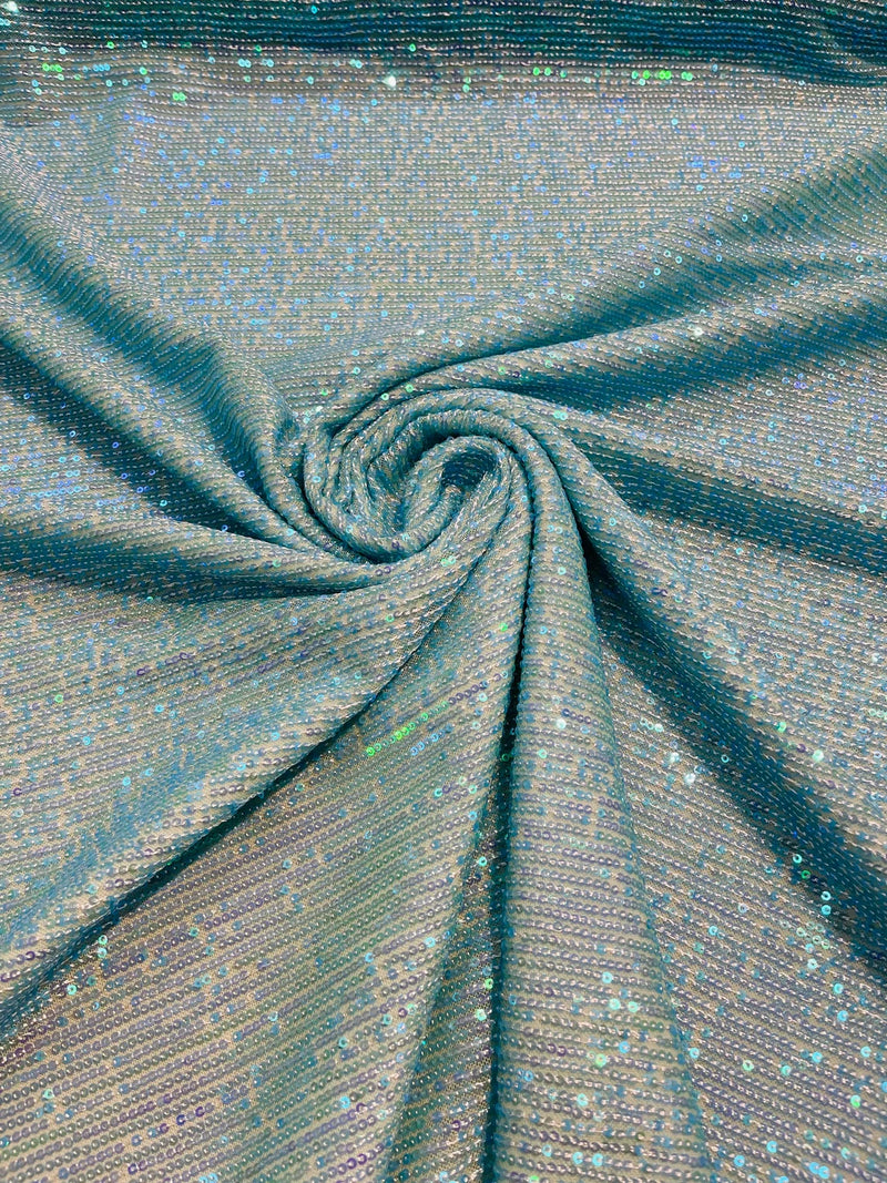 Mille Striped Stretch Sequins - Turquoise - 4 Way Stretch Spandex Sequins Striped Fabric By The Yard