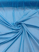 Power Mesh Polyester Rhinestone Fabric - Turquoise - 4 Way Stretch Power Mesh Fabric Crystal Stones By Yard