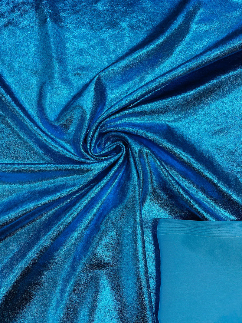 Foiled Stretch Velvet - Turquoise - 4 Way Stretch Velvet Foil Fabric - 60'' Wide Sold By The Yard