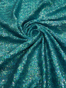 Mini Glitz Sequins Milliskin - Turquoise - 4 Way Stretch Milliskin Nylon Spandex Fabric Sold By Yard