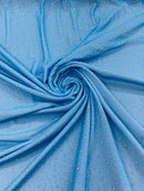 Power Mesh Polyester Rhinestone Fabric - Turquoise - 4 Way Stretch Power Mesh Fabric Crystal Stones By Yard