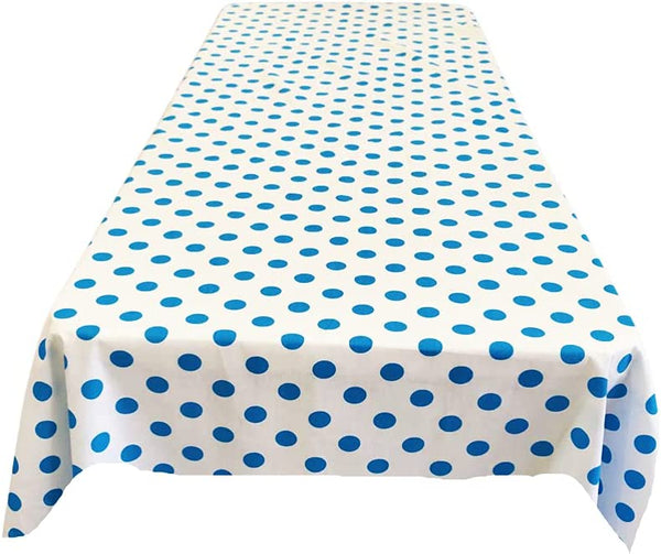 58" Polka Dot Tablecloth - Turquoise on White - Polka Dot Design Rectangular Table Cover (Pick Size)