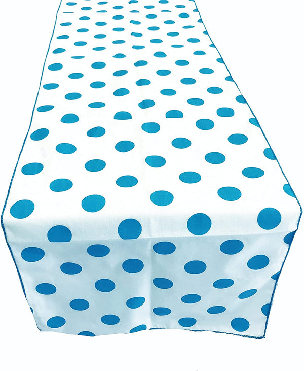 12" Polka Dot Table Runner - Turquoise on White - High Quality Polyester Poplin Fabric Table Runners (Pick Size)