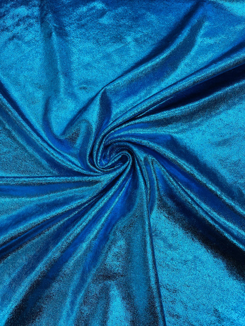 Foiled Stretch Velvet - Turquoise - 4 Way Stretch Velvet Foil Fabric - 60'' Wide Sold By The Yard