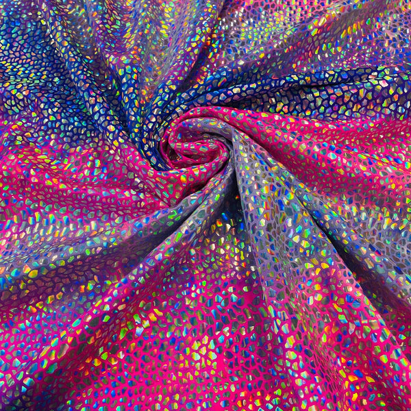 Dragon Scales Foil Fabric - Tie Dye Fuchsia / Purple - Iridescent Drag