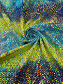 Dragon Scales Foil Fabric - Tie Dye Turquoise / Green / Blue - Iridescent Dragon Design on Spandex Fabric