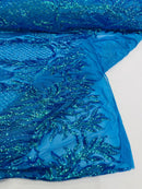 Triangle Sequin Fabric - New Turquoise - Geometric Designs Spandex Mesh By Yard