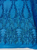 Triangle Sequin Fabric - New Turquoise - Geometric Designs Spandex Mesh By Yard