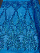 Triangle Sequin Fabric - New Turquoise - Geometric Designs Spandex Mesh By Yard