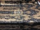 4 Way Stretch - Black and Gold - Two Tone Flower Design Sequins On Stretch Mesh Sold By The Yard
