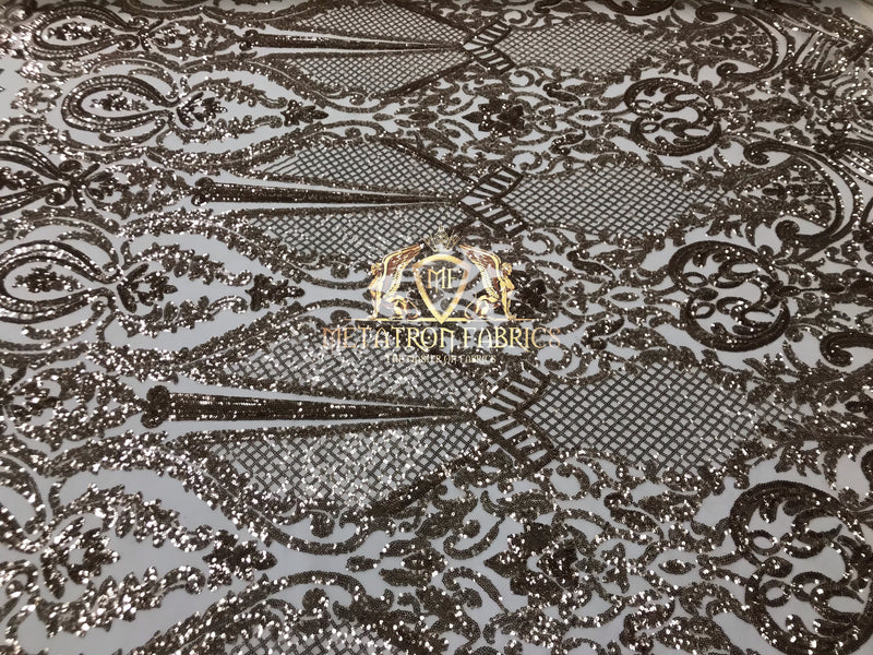 Sequins - Champagne - 4 Way Stretch Fancy Fabric Embroidered On Mesh Sold By The Yard