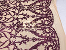 Two Tone Sequins - Magenta / Nude - 4 Way Stretch Fancy Design Mesh Fabric Sold By The Yard