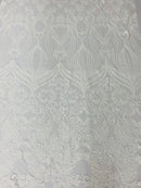 Damask Heart Design - White - Damask with Heart Design Sequins on Mesh By Yard