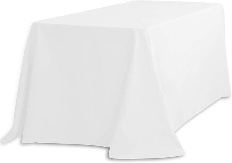 90" Solid Tablecloth - White - Polyester Poplin Rectangular Full Table Cover (Pick Size)