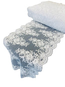 Flower Cluster Lace Sequins Table Runner - White - Floral Lace Table Runner Sold By Yard