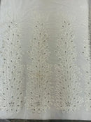 3D Beaded Peacock Feathers - Vegas Design Embroidered Sequins and Beads On a Mesh Lace Fabric - 15 Yard Roll