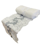 14" Metallic Floral Design Lace Table Runner - White - Event Table Decor Runner Sold By Yard