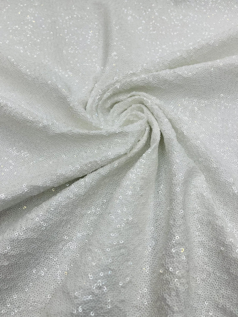 Mini Glitz Sequins Milliskin - White - 4 Way Stretch Milliskin Nylon Spandex Fabric Sold By Yard