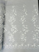 Floral 3D Rose Fabric - White - Embroided Rose Flower Design Fabric Sold by Yard