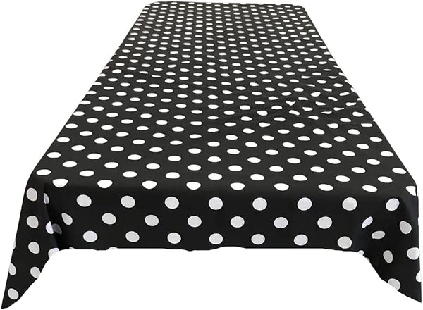 58" Polka Dot Tablecloth - White on Black - Polka Dot Design Rectangular Table Cover (Pick Size)