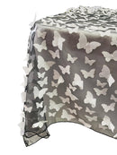 3D Butterfly Tablecloth - White on Black - 52" x 102" Inches 3D Butterfly Sheer Mesh Tablecloth