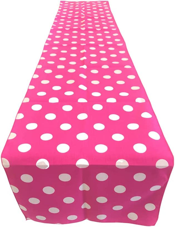 12" Polka Dot Table Runner - White on Fuchsia - High Quality Polyester Poplin Fabric Table Runners (Pick Size)