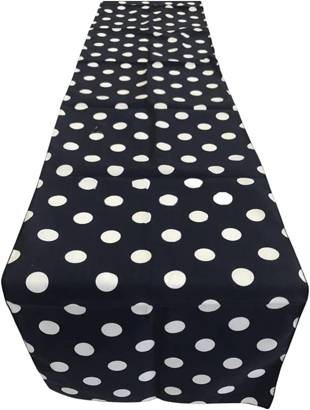 12" Polka Dot Table Runner - White on Navy Blue - High Quality Polyester Poplin Fabric Table Runners (Pick Size)