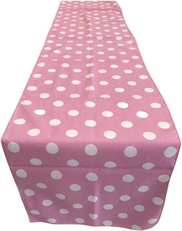 12" Polka Dot Table Runner - White on Pink - High Quality Polyester Poplin Fabric Table Runners (Pick Size)
