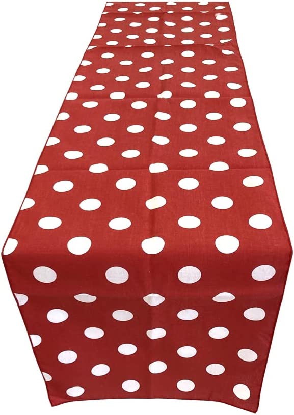 12" Polka Dot Table Runner - White on Red - High Quality Polyester Poplin Fabric Table Runners (Pick Size)