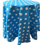 58" Polka Dot Tablecloth - White on Turquoise - Polka Dot Design Rectangular Table Cover (Pick Size)