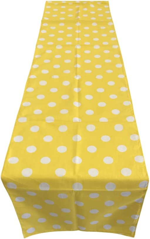 12" Polka Dot Table Runner - White on Yellow - High Quality Polyester Poplin Fabric Table Runners (Pick Size)