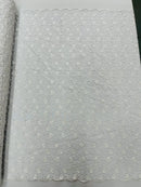 Metallic Floral Lace Fabric - White - Embroidered  Flower Design on Lace Mesh Fabric By Yard