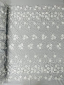 3D Floral Pearl Fabric - White - 3D Triangle Flower Design on Mesh By Yard