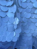 Jumbo 1.5" Circle Sequins - White - Jumbo Sequins On Mesh Fabric Sold By The Yard