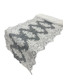 21" Floral Lace Metallic Design Table Runner - White - Floral Runner for Event Decor Sold By The Yard