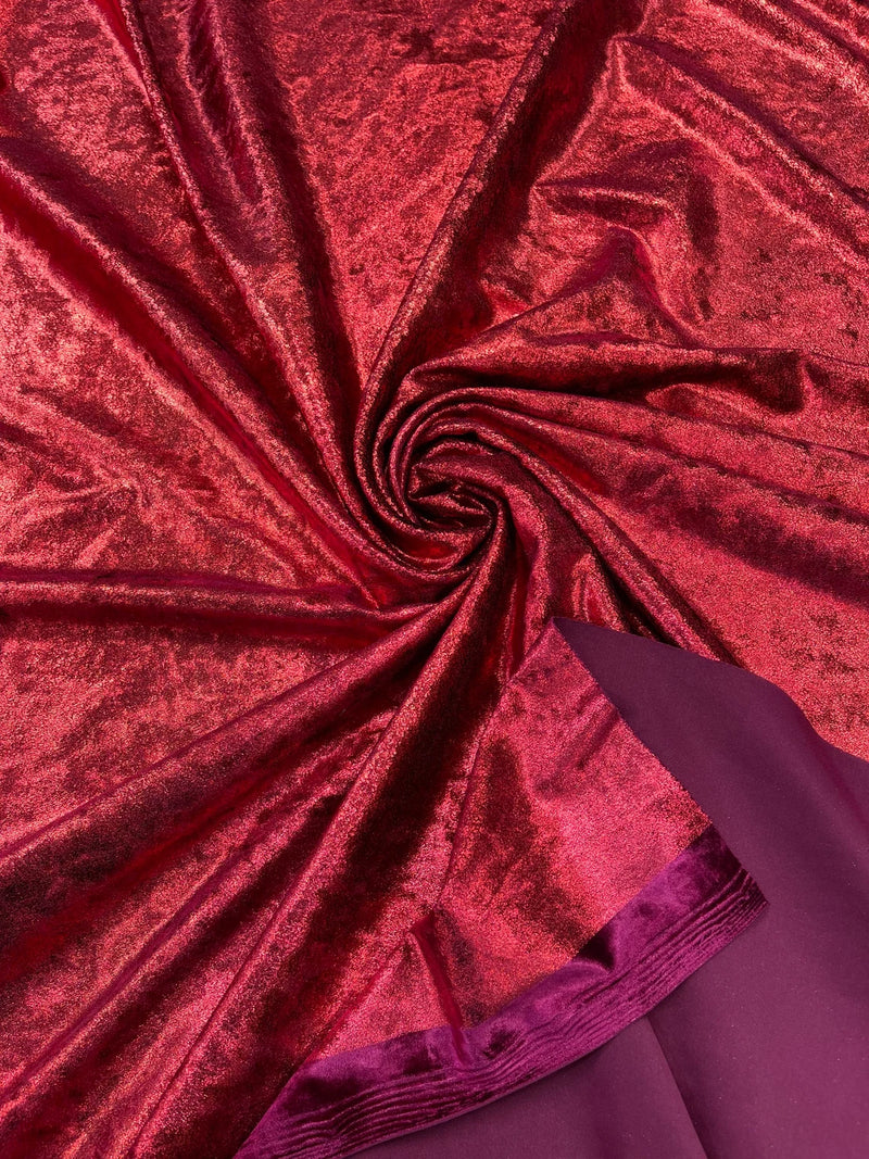 Foiled Stretch Velvet - Wine - 4 Way Stretch Velvet Foil Fabric - 60'' Wide Sold By The Yard