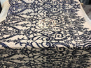 Two Tone Sequins - Navy / Nude - 4 Way Stretch Fancy Design Mesh Fabric Sold By The Yard