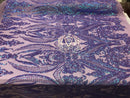 17 Yards Iridescent Lilac - Sequins 4 Way Stretch Fabric Embroidered On Mesh